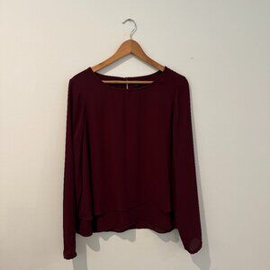 White House Black Market Maroon Blouse with Gold Accents - Size 10
